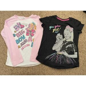 Lot Of 2 Jojo Siwa Gray Sparkle Bows Raglan 3/4 Short Sleeve Girls Top Size 7